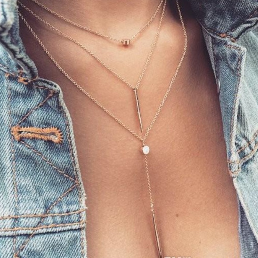 Layered gold chain choker summer necklace - Picture 2 of 6